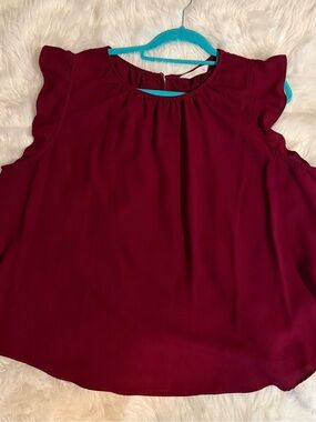 LC Lauren Conrad Sleeveless Ruffle Shoulder Blouse - Wine